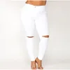 Plus Size Ripped Holes Blanc Skinny Capris Jeans Femmes 4XL 5XL Automne Distred Slim Casual Jeans Crayon Denim Pantalon Maman Jean L6zr #