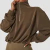 Sweat-shirt à col roulé pour femmes, haut court et ample, surdimensionné, à manches longues, avec fermeture éclair, pour Sport en plein air, course à pied, Gym, 240320