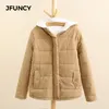 Jfuncy Women Winter Parkas 2022 Fi Kurtki damskie polar z kapturem wiatroodporny ciepły krawatowy płaszcz krawatowy różowy niebieski khaki v3pn#