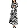 Miyake 주름 Maxi Long Dress Fashion Printed Sleeved Oneck 풀오버 허리 철수 드레스 2024 복장 240318