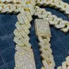 18 mm Luksusowe trzy rzędy 10K Solid Gold Hand Ustawienie lodowane VVS1 Moissanite Diamond Cuban Link Chain271W