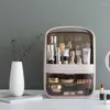 Lagringslådor minimalistisk makeuparrangör med stor kapacitet och dammtät täckning för toalettbord