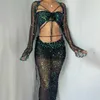 Crochet tricoté Dr deux pièces jupe ensembles 2023 été femmes vêtements sexy culture hauts élégant tricot sequin Dr 3 pièces ensemble tenue j6cP #