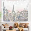 Tapestries European Eiffel Tower Tapestry Golden Yellow City Paris Wall Hanging Buildings Living Room Home Decor Clot