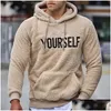 Suéteres para hombres para hombre Otoño Invierno Hombres Cálido P Fleece Sudadera con capucha Sudaderas Casual Manga larga Carta Impresión con capucha Chorlito Top con canguro dhcyu