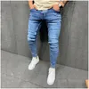 Männer Jeans Herren Blau Skinny Mode Denim Hosen Zerrissene Died Slim Bleistift Motorrad Große Größe Drop Lieferung Bekleidung Kleidung Dhday