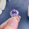 Cluster Rings MeiBaPJ 8mm Natural Amethyst Gemstone Simple Flower Ring For Women Real 925 Sterling Silver Fine Party Jewelry