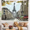 Tapestries European Eiffel Tower Tapestry Golden Yellow City Paris Wall Hanging Buildings Living Room Home Decor Clot
