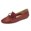 Scarpe casual Mocassini da donna in vera pelle SmallHut 2024 Primavera Estate Appartamenti Sweet Lady Beige Vino Rosso Cachi Punta rotonda Bowknot Piatto