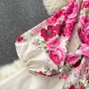 elegante prachtige bloemen bohemien dr lente vrouwen stand lg lantaarn mouw bloemenprint riem linnen lg vestidos kleding 6235 t4HE #