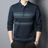 Men's Polos Spring Wear Polo Collar Striped Long Sleeved Top Autumn Loose Casual Business Commuter Versatile Bottom T-shirt