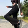 Micro flared jeans for womens spring wear new elastic slim fit high waisted slit and short flared pants with rough edges