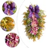 Flores decorativas Guirnalda de puerta de pared de flores de hortensia con cinta de lazo púrpura 2024 Fiesta de bodas de primavera Decoración de Pascua Guirnalda artificial