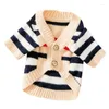 Dog Apparel Autumn And Winter Small Medium-sized Cat Striped Sweater Cardigan Clothes Thin