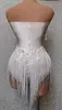 sparkly White Pearls Fringes Leotard Sexy Tassel Bodysuit Jazz Dance Costume One-piece Stage Wear Dancer Performance Show Shuye 88h8#