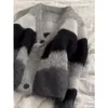 Lazy V-Neck stickade toppar kvinnor Autumn Winter Black Grey Randiga tröjor Mujer Y2K E-Girl LG Sleeve Fluffy Cardigans 95KO#