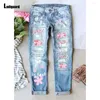 Jean femme jambe droite Denim Pantalon Boyfriend mode imprimé Pantalon femmes trou déchiré Demin Pantalon Vaqueros Mujer 2024