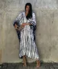 Casual Dresses Plus Size Boho täcker lös klänning Kvinnor Summer Tie Dye Kaftan Print randig bat ärm V Neck Split Maxi Beachwear