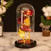 Decorative Flowers LED Enchanted Night Light Artificial Rose Table Decor Glass Cover Dome Flower Fairy Lights Birthday Black/Gold