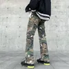 Камоэские брюки в стиле милитари, мужские поврежденные боковые карманы с ручной росписью, мужские мешковатые джинсы Y2K 30Rf #