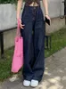 Kvinnors jeans kvinna sommar koreansk trend japansk mode 2000-tal estetisk kpop all-match streetwear casual fickor solida färgbyxor