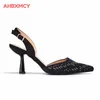 Dress Shoes 2024 Black Color Thin Heels Comfortable Rhinestones Design Ladies Matching Bag Set For Party