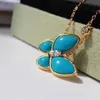 Designer Brand Van new butterfly necklace turquoise collarbone chain s925 sterling silver natural Fritillaria fashionable and versatile pendant
