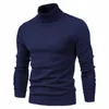 Nouveau hiver hommes pull à col roulé décontracté couleur unie pull chaud de haute qualité mince col haut manches Lg pull hommes r4im #