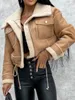 Kvinnor Winter Faux Leather Jacket LG SLEEVE LAPEL FLEECE LINEN COAK ZIP UP MOTORCYCLE JACKA VARM OUTKEL MED VICKETS S39A#