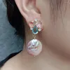 Boucles d'oreilles YYGEM 21mm véritable pièce de monnaie naturelle d'eau douce violet perle multicolore Cz pavé balancent pour les femmes beau cadeau