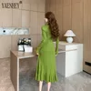 French Fi Green Knited Midi Dr for Women V-Neck Single Breasteed Palenks Slim Sweater Party Dr Autumn Winter 2024 Nowy T9K4#