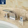 Rubinetti per lavandino del bagno Azos Rubinetto diviso Lavabo a cascata Ottone cromato Freddo e interruttore sotto il bancone El Doppia maniglia Tre H