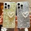 Custodie di lusso con perline di amore cuore 3D per Iphone 15 Pro Max 14 Plus 13 12 11 XR XS X 8 7 6 Confetti Foil Paillettes Bling Diamond Glitter Soft TPU Phone Back Skin Ragazze Donne Cover