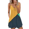 Lässige Kleider Sommer für Frauen 2024 Bequemes Boho-Druck-Strandkleid mit V-Ausschnitt, ärmellose Spaghettiträger-Sommerkleider mit Taschen