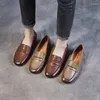 Chaussures décontractées mocassins femmes appartements en cuir marron dames à la main filles talons bas véritable paresseux sans lacet printemps