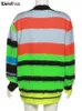 weird Puss 2022 Cardigan Sweater Y2K Women Butt Ctrast Color Patchwork V-Neck Lantern Sleeve Top Street Hipster Loose Coat l9Kt#