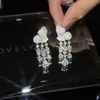 Vecalon Elegante orecchino pendente ad acqua Orecchini pendenti con diamanti in argento sterling Sier per gioielli da donna