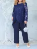 5xl Plus Size 2 Piece Set Lace Clothing for Women Tops and Byxor Pants New Diki Fi Party Casual Outfits Q8G9#