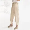 Dames broek capris zomer vaste kleur casual losse pocket katoen linnen negen minuten pantalones de mujer ropa drop levering kleding clo otag0