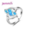 Cluster Rings Top Quality Hollo Out Vintage For Women Party Jewelry Geometric Blue Fire Opal Sterling Silver Anillos Femme