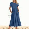 Party Dresses Women's Summer Casual Short Sleeve Crewneck Swing Dress Flowy Tiered Maxi Beach With Rayon For Women