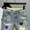 Chegada verão lavado mens casual denim shorts elegante gato whiskercowboy rasgado angustiado remendado jeans curtos magros 240327