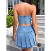 Arbeitskleider Damen Y2K 2 Stück Denim Outfit Sets Ärmellos Off Shoder Bandeau Tube Top Faltenrock Y Streetwear Drop Delivery App Otvv2