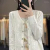 Women's Knits Knitted Cardigan Thin Sun Protection Clothing Spring Summer Fashion Hollow V-Neck Loose Jacket Curved Beads Ice Silk Top