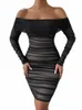 DRMECB OFF SHUPHER MESH PARTY DR FEMMES Vêtements Sexy Club Backl Rucched Bodyc Dres lg Sleeves Autumn Vestidos J3by #