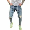 mens Ripped Skinny Jeans Blue Slim Fit Hole Pencil Pants Casual Biker Trousers Streetwear 2022 High Quality Denim Man Clothing v2vC#