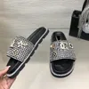 Luxe dames designer sandalen Muiltjes Slip op Strass Slingbacks Sandalen Platte hak Applicaties Thongs Vierkant Strass Glitter Vintage Slippers Slippers Sandalen