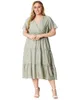 Gibsie plus size Ditsy Floral Summer LG Dr Women 2024 Holiday V-Neck Kort ärm Sweet Casual Elastic Boho A-Line Dres P6XC#