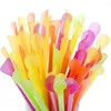 Disposable Cups Straws 50pcs Spoon Dual Use Drinking Straw For Shaved Ice (Assorted Color)