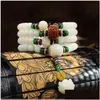 Collana di bracciali di loto intagliato con semi di Bodhi bianco con perline Collana per donna Uomo 108 Perline di preghiera Mala Bracciale avvolgente Buddismo tibetano Gioielli Dro Otruz